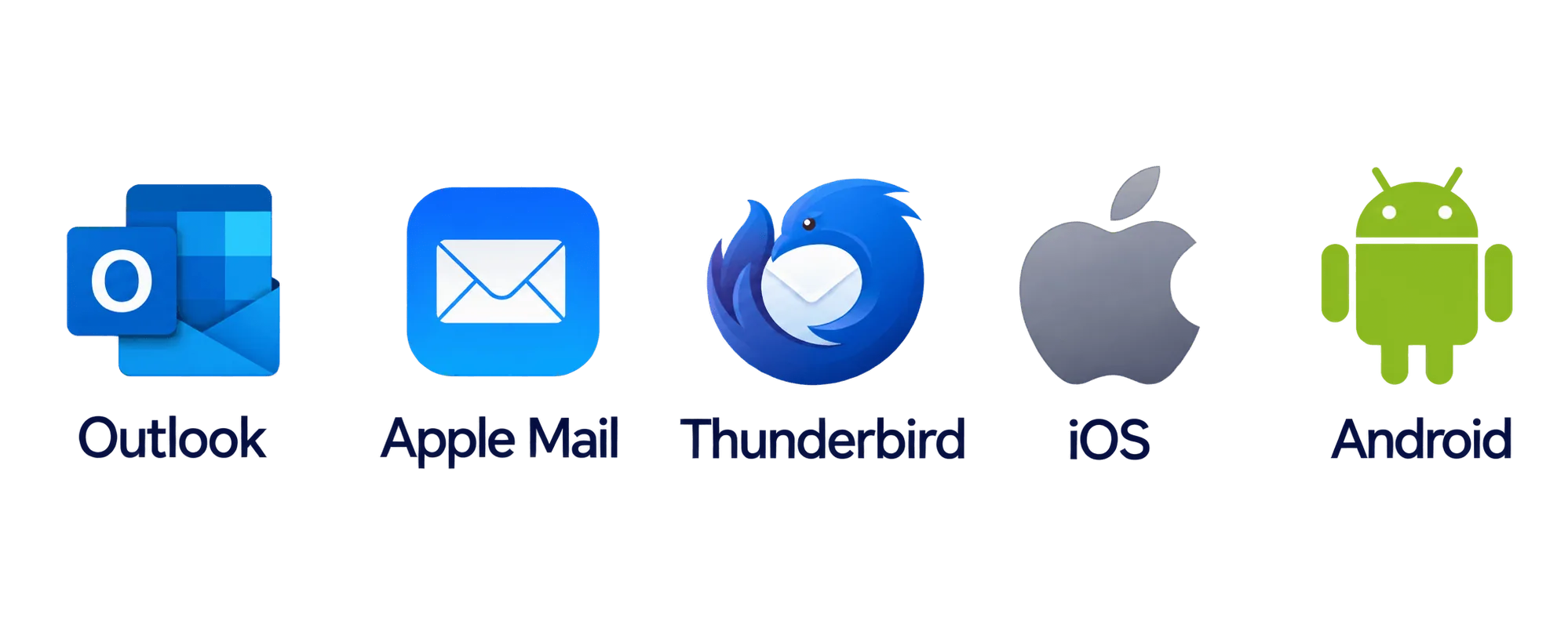 Uyumlu e-posta uygulamaları: Outlook, Apple Mail, Thunderbird, iOS, Android